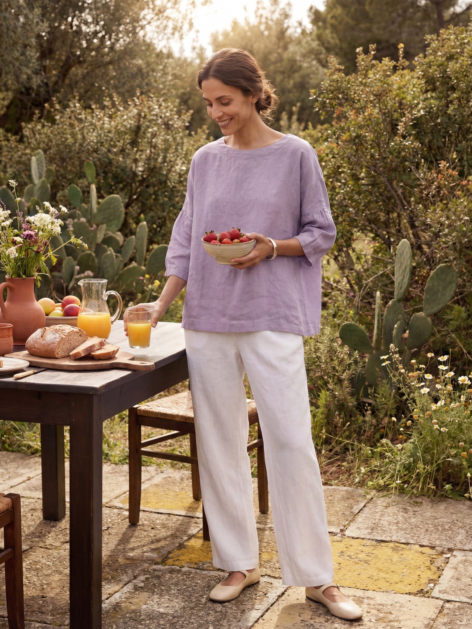 100% Linen Boatneck 3/4 Length Sleeve Top AURORA