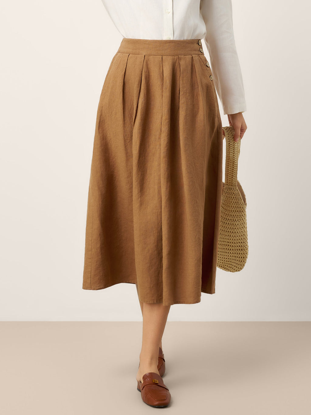 100% Linen Pleated Side Button Skirt LILITH
