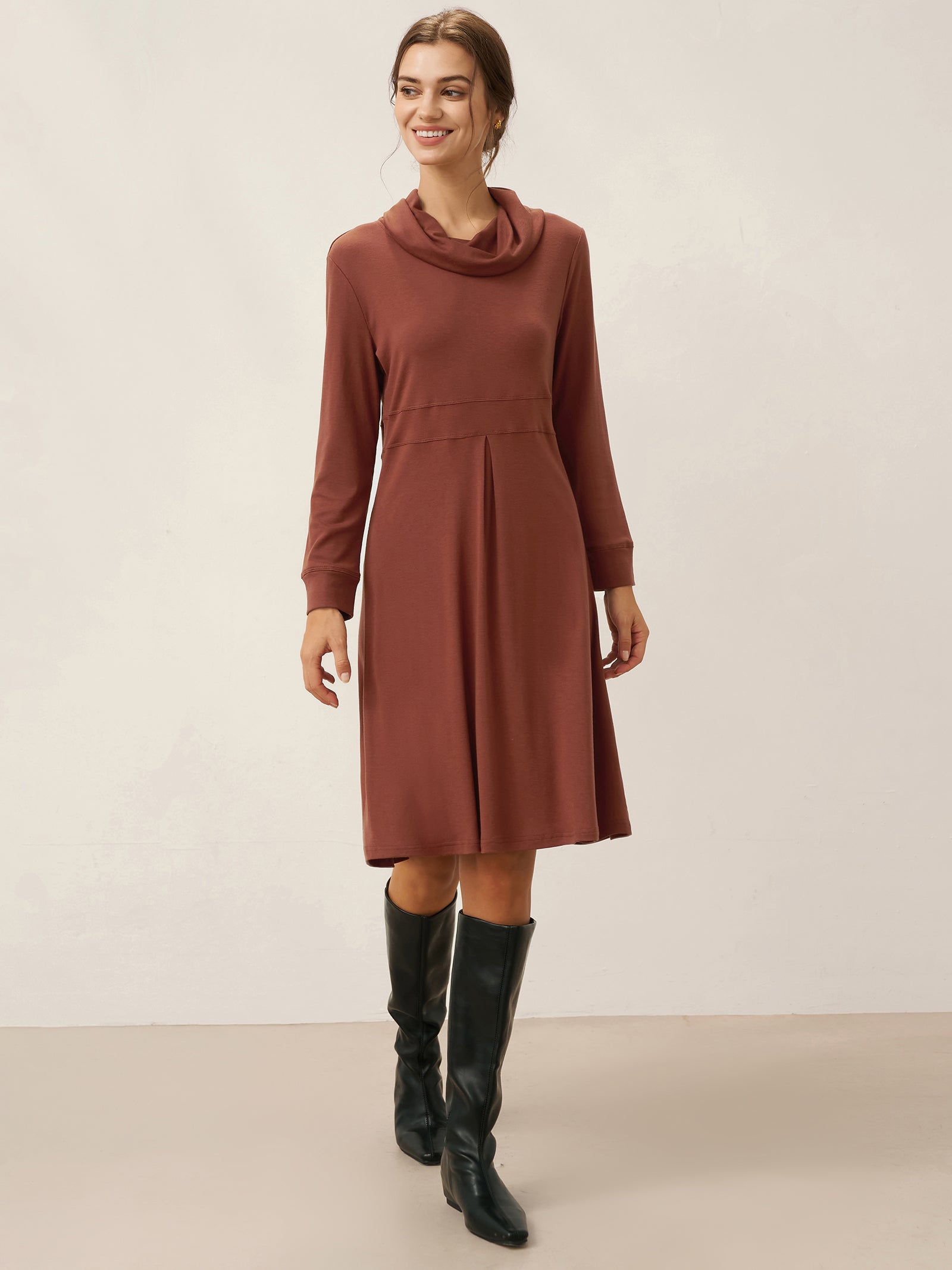 Lyocell Wool Draped Neck Stretch Mini Dress KIRA