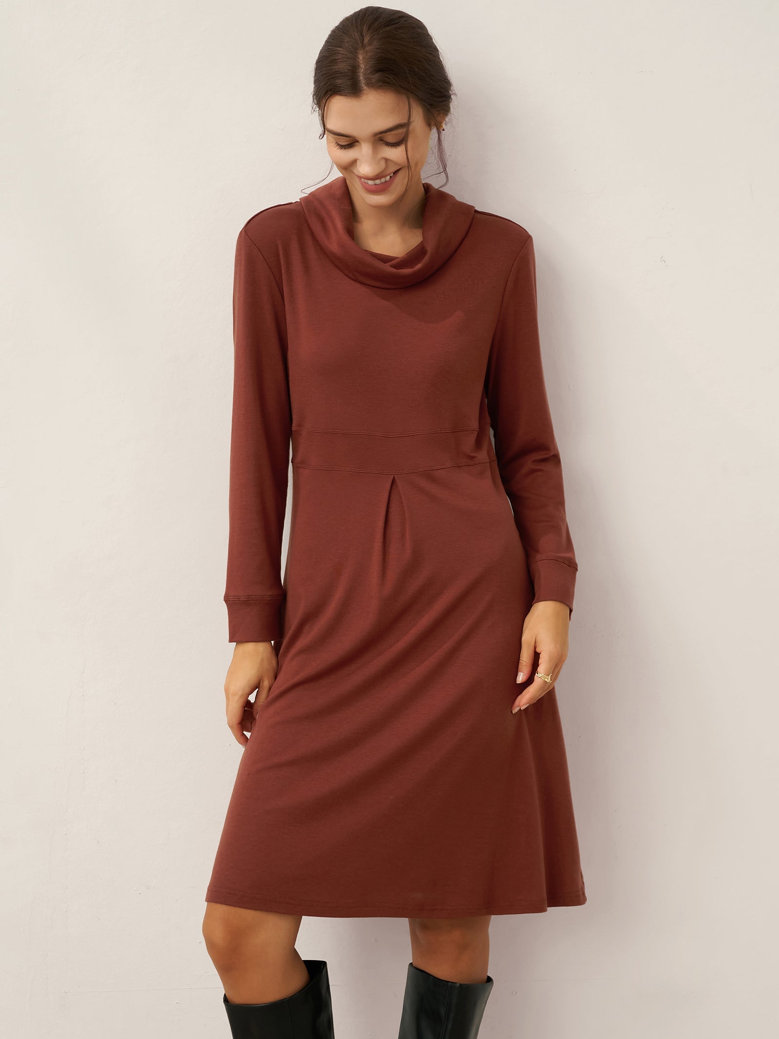 Lyocell Wool Draped Neck Stretch Mini Dress KIRA