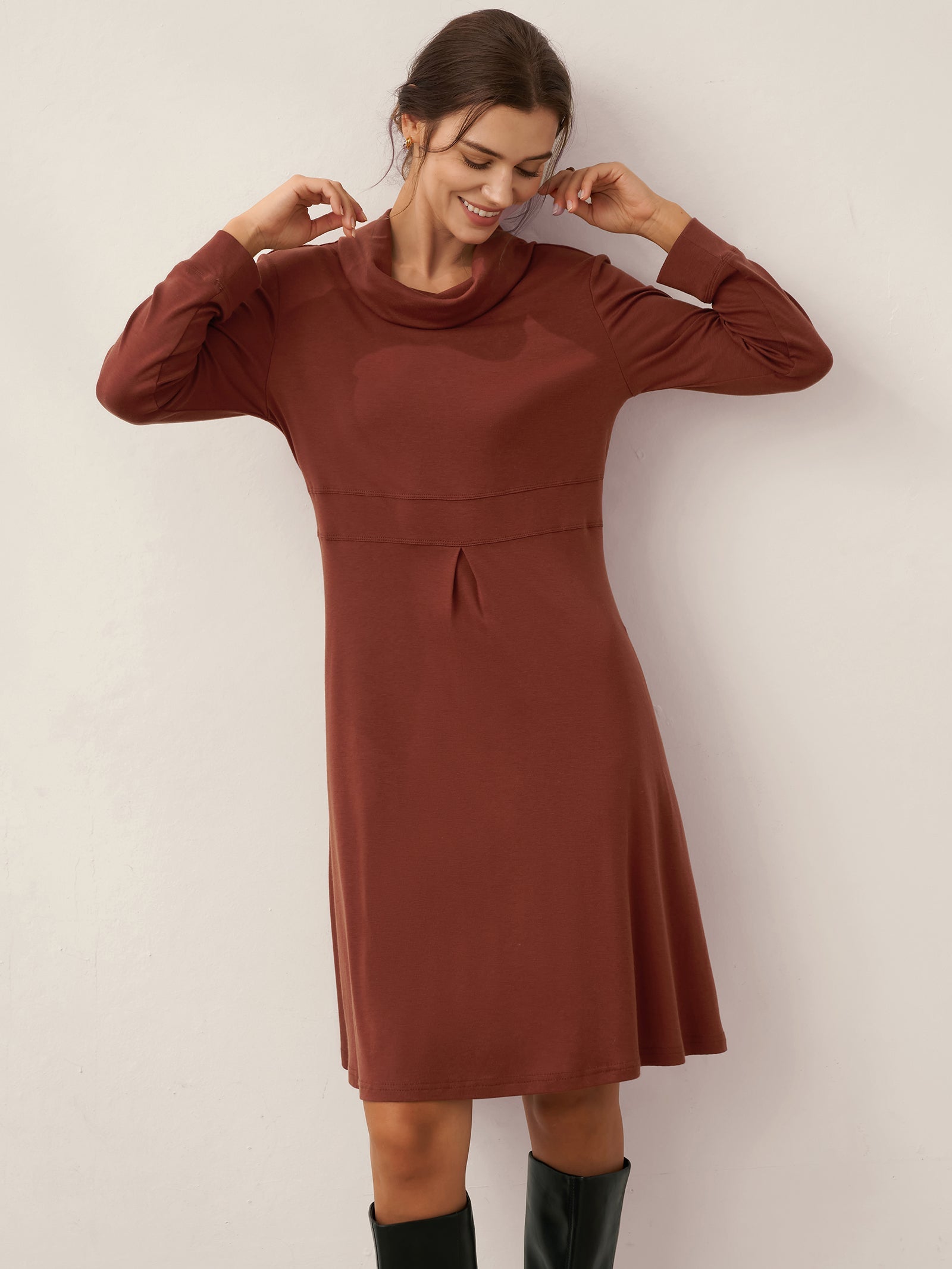 Lyocell Wool Draped Neck Stretch Mini Dress KIRA