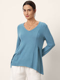 Wool-Blend Sweetheart Pleated Long Sleeve Top AMBER