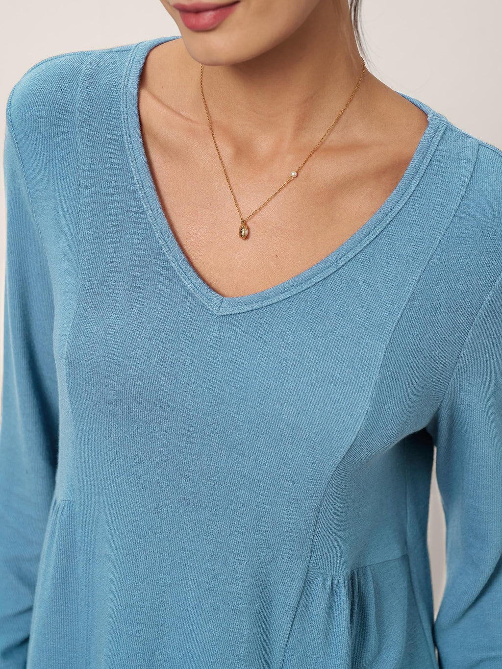 Wool-Blend Sweetheart Pleated Long Sleeve Top AMBER