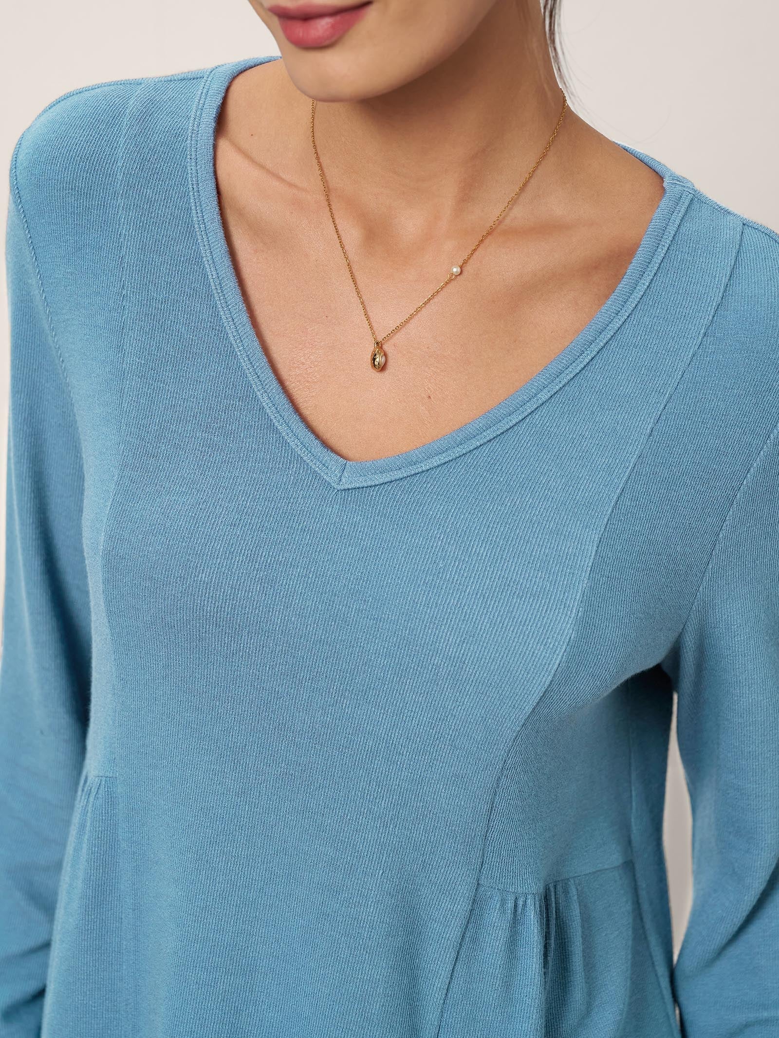 Wool-Blend Sweetheart Pleated Long Sleeve Top AMBER