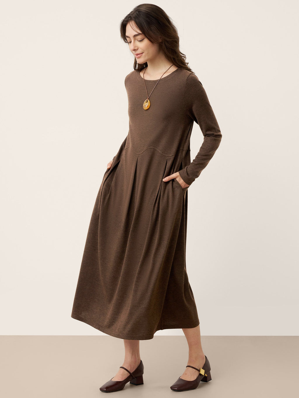 Wool Arc-Panel Sculpted Pleats Midi Dress CALISTA