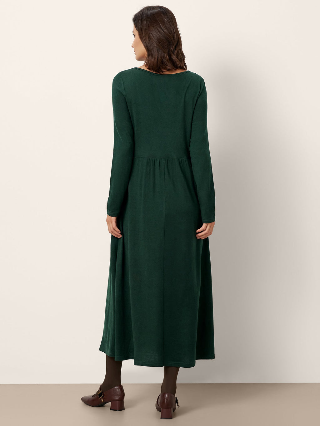 Wool Layered Neck Pleated Midi Dress BILLIE