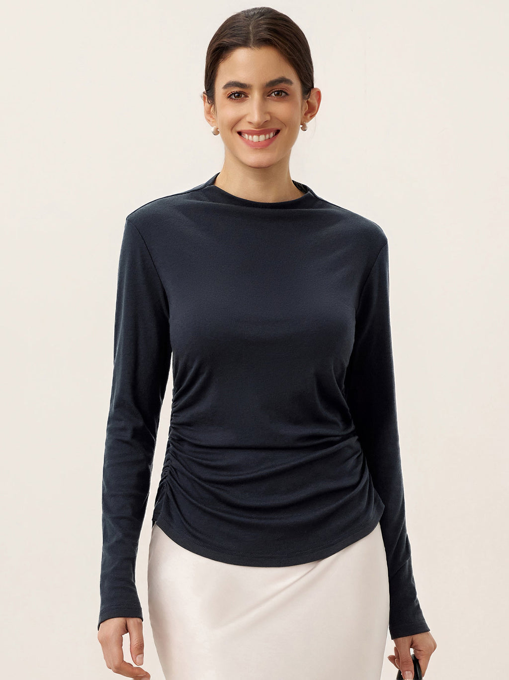 Wool Mock Neck Waist Pleat Top ISOLDE