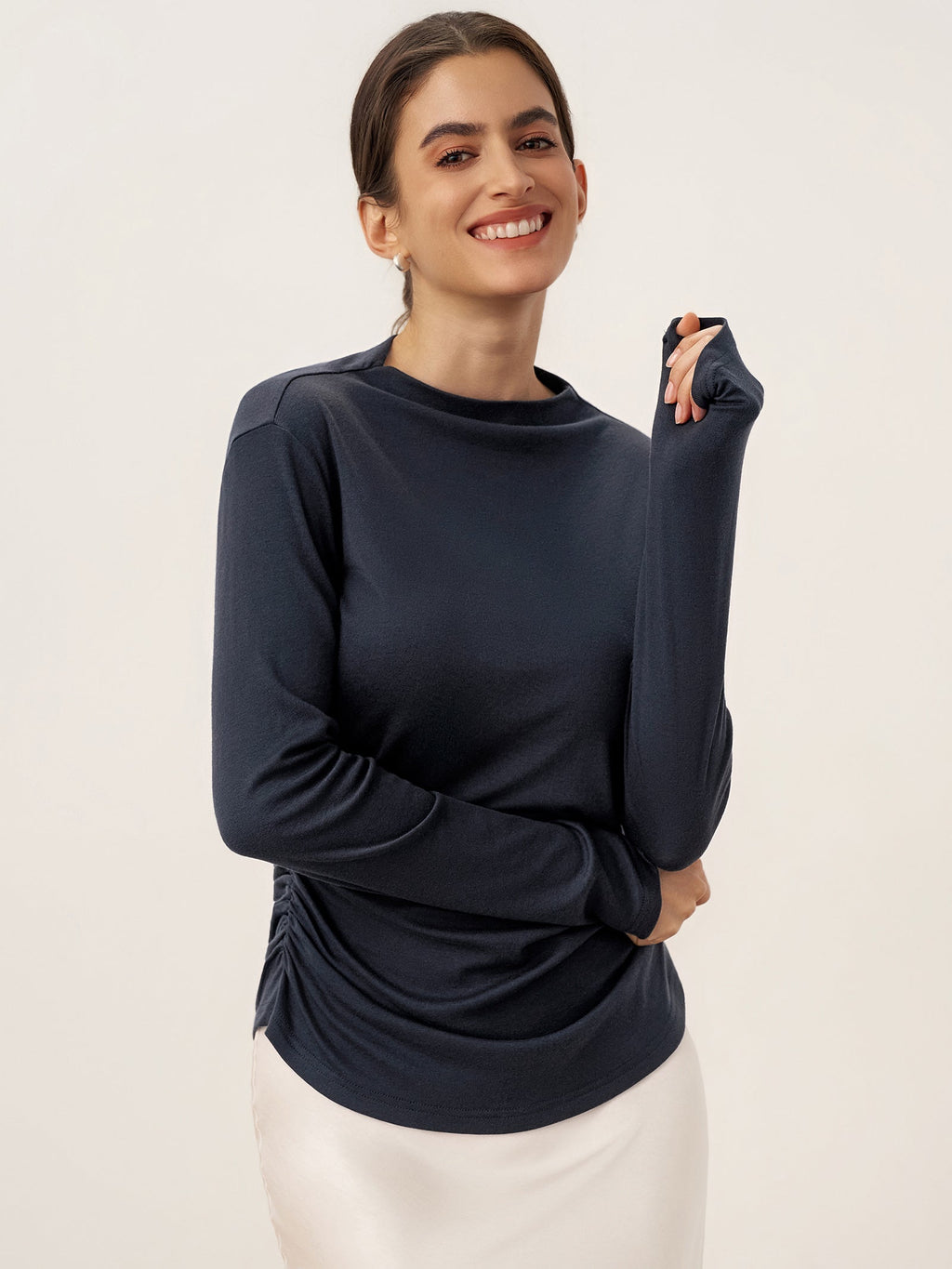 Wool Mock Neck Waist Pleat Top ISOLDE