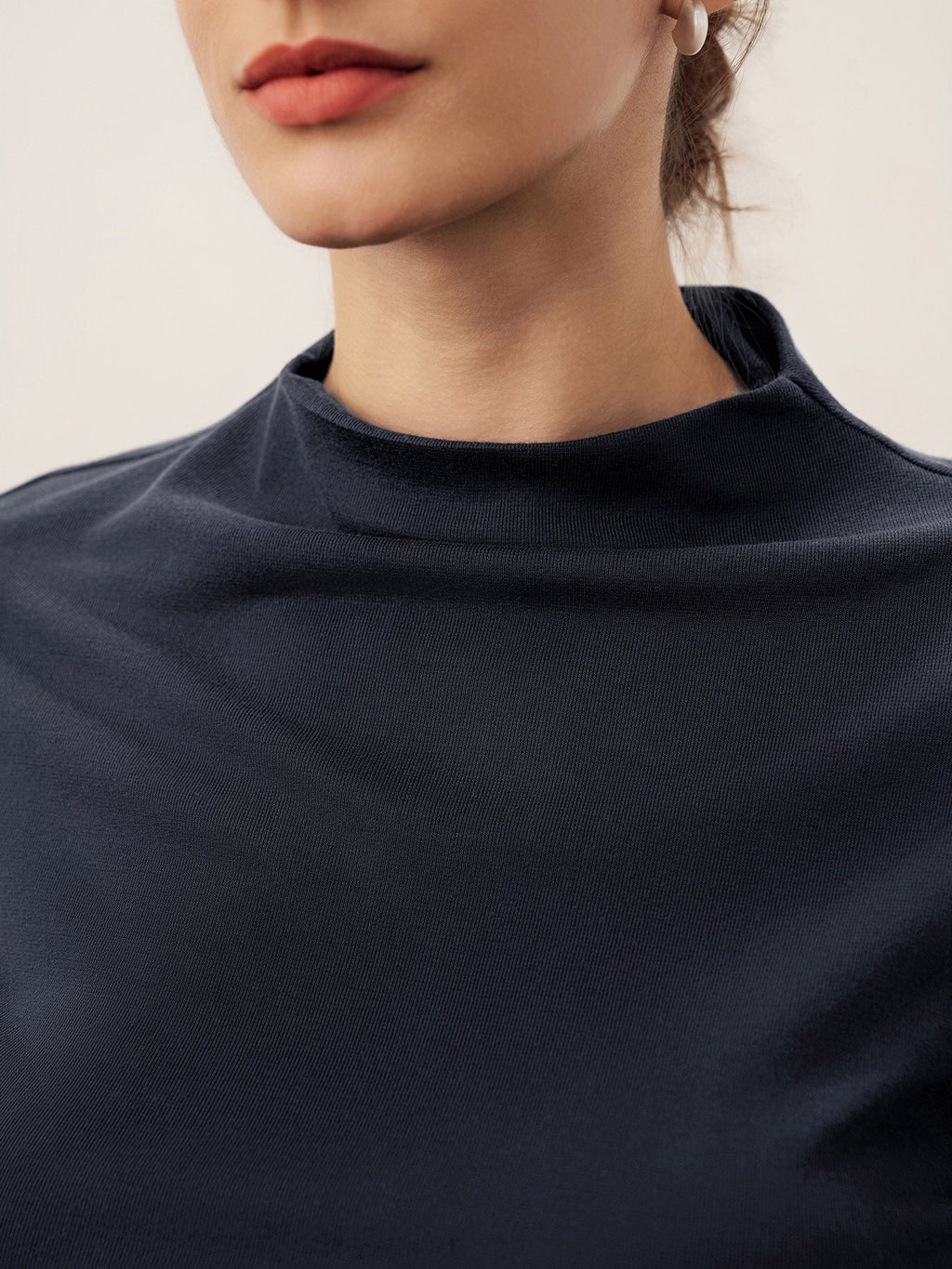 Wool Mock Neck Waist Pleat Top ISOLDE