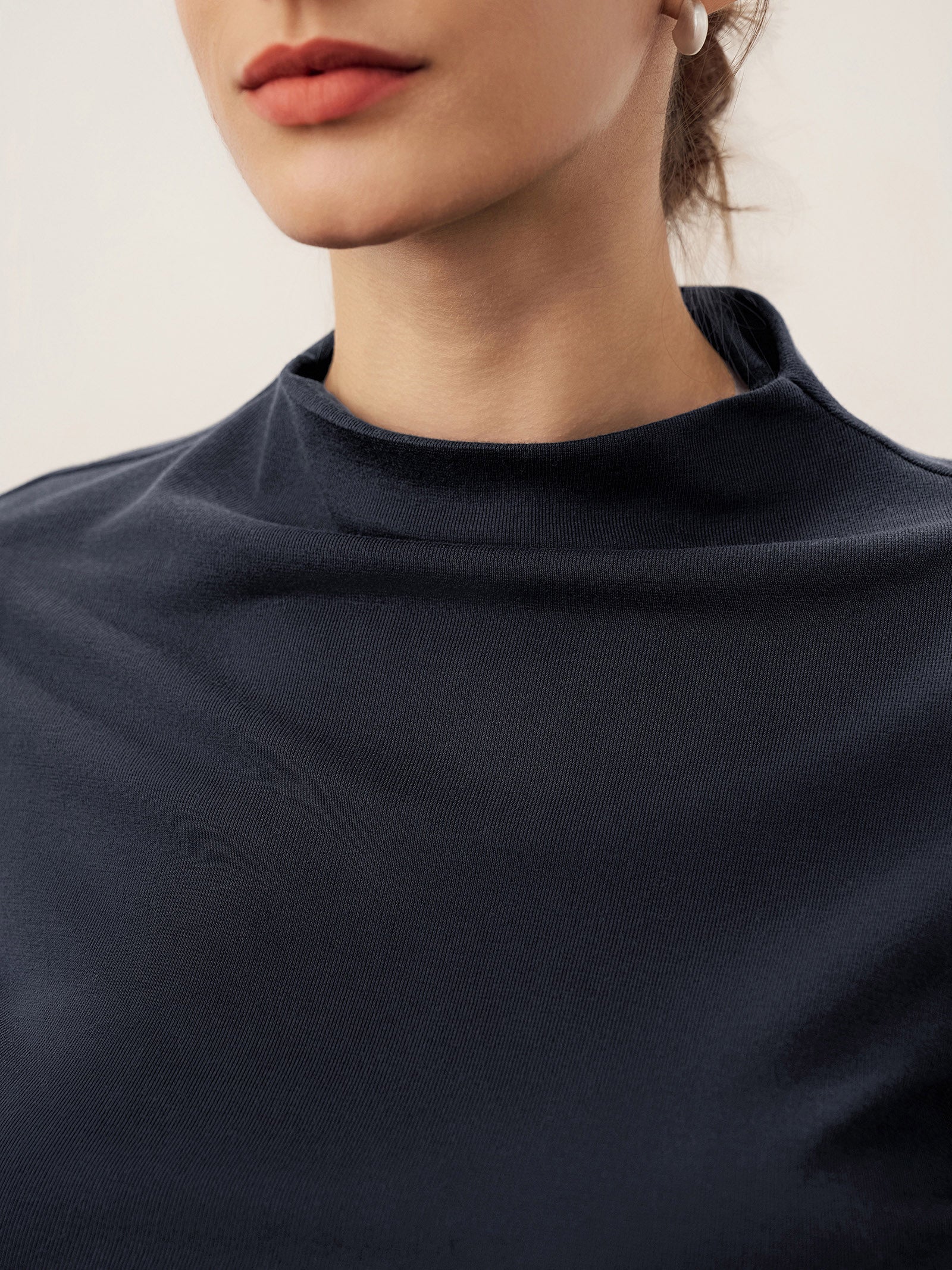 Wool Mock Neck Waist Pleat Top ISOLDE