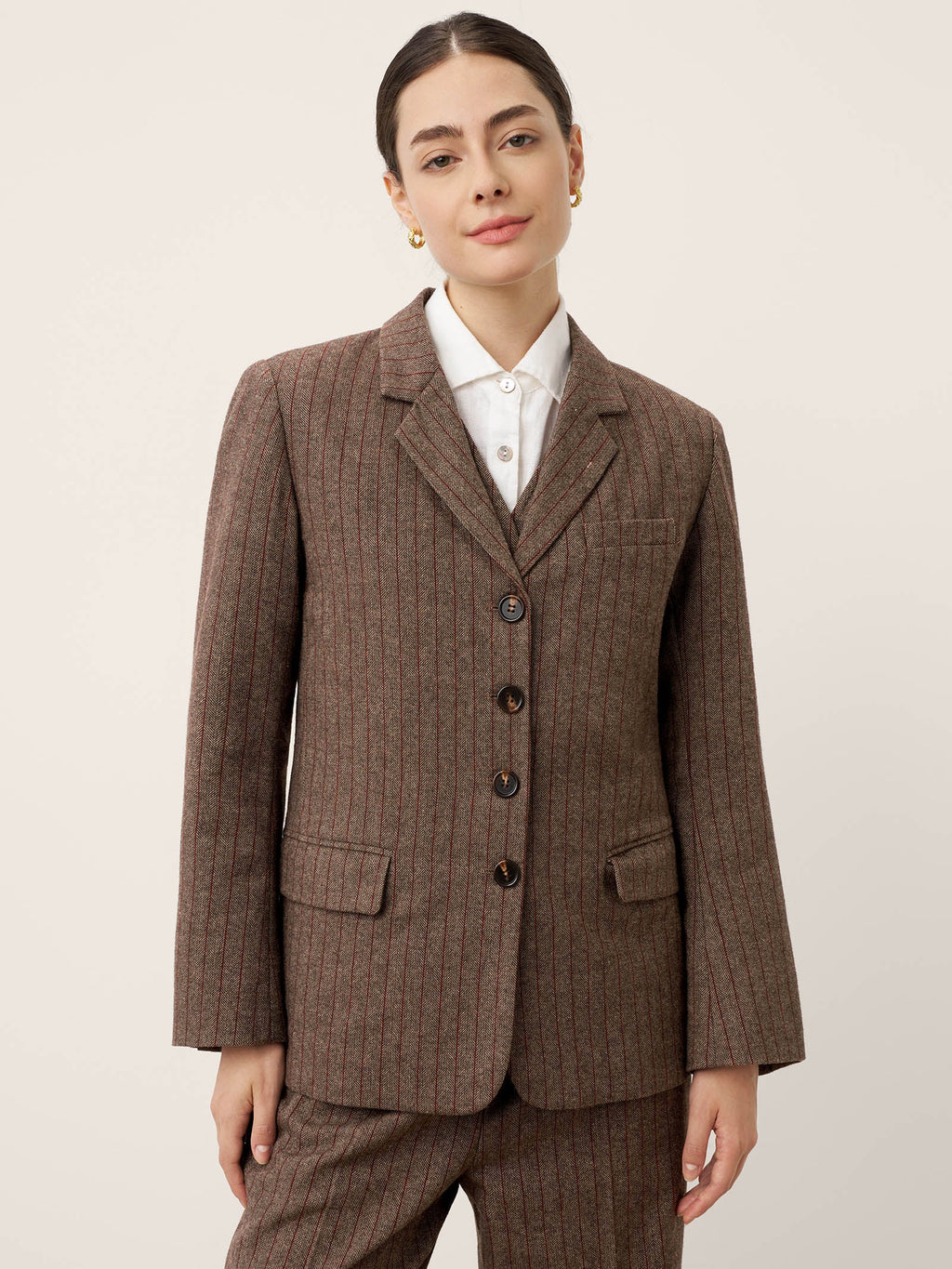 Wool Striped Notched Lapel Suit Blazer DAPHNE