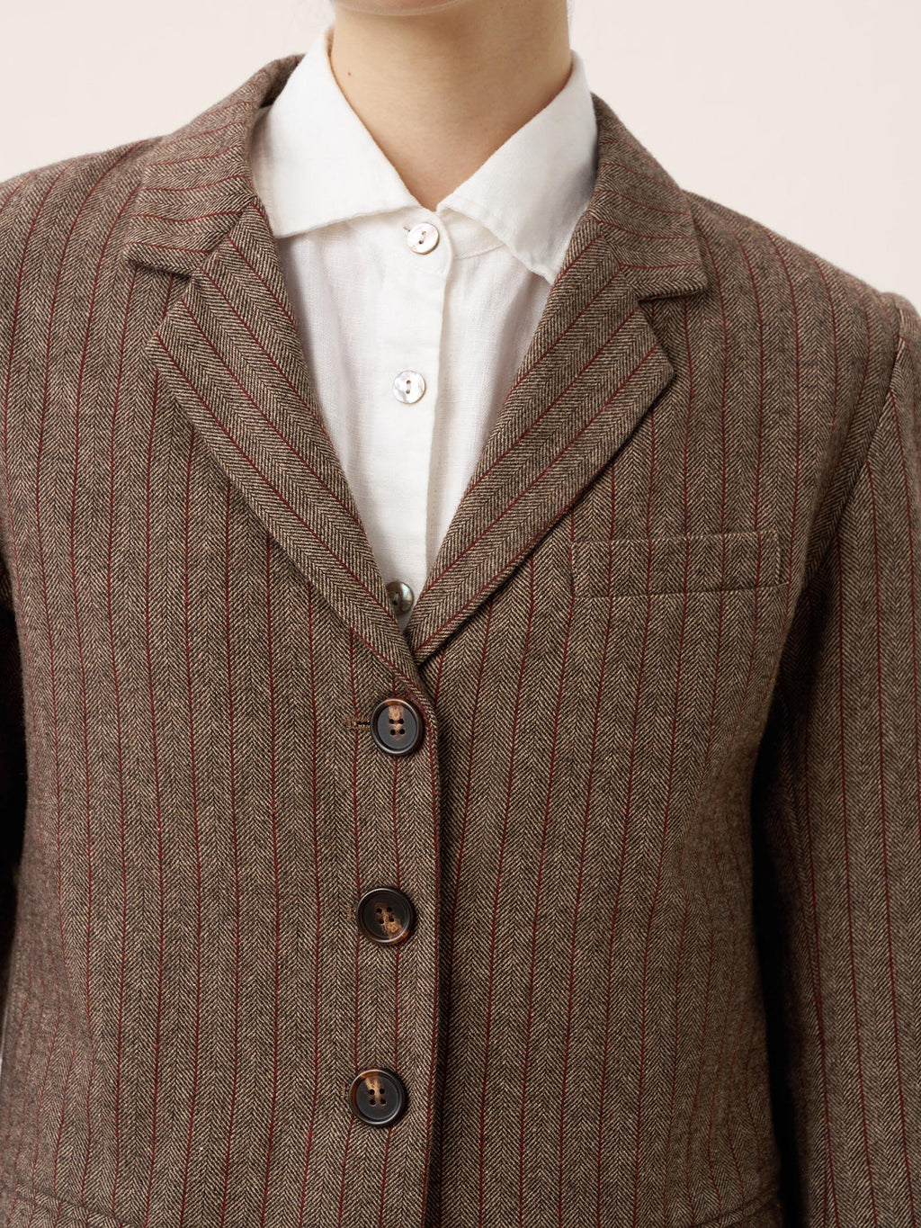 Wool Striped Notched Lapel Suit Blazer DAPHNE