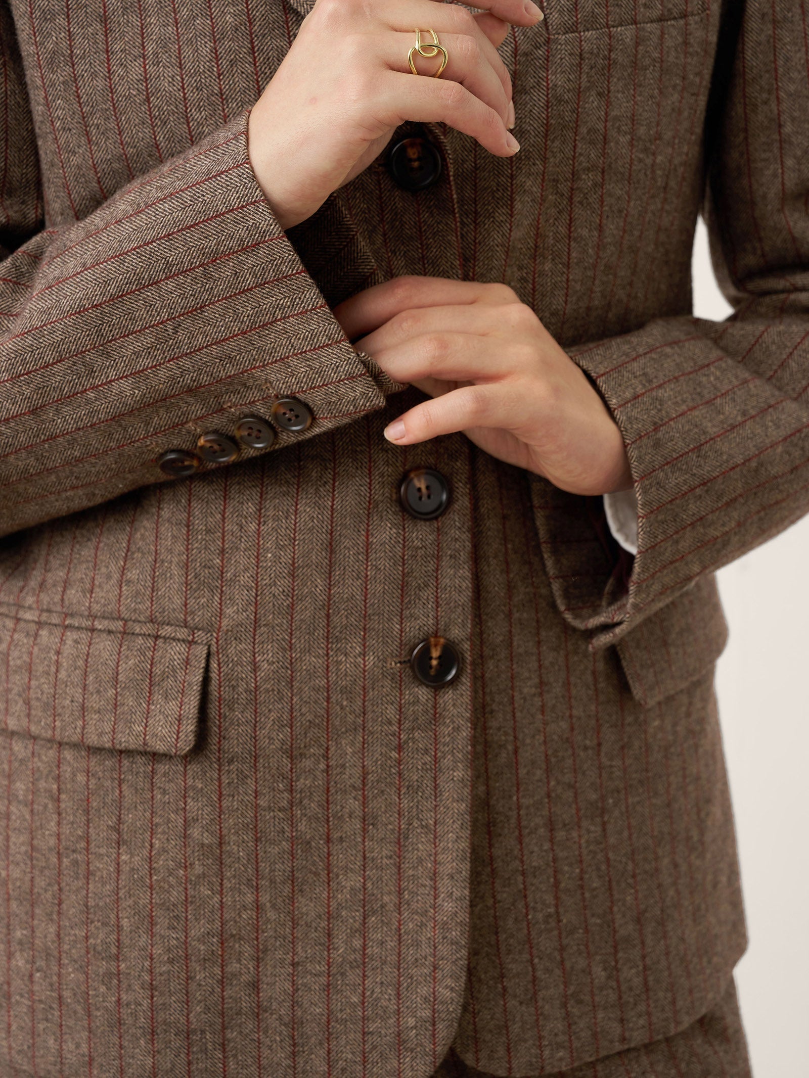 Wool Striped Notched Lapel Suit Blazer DAPHNE