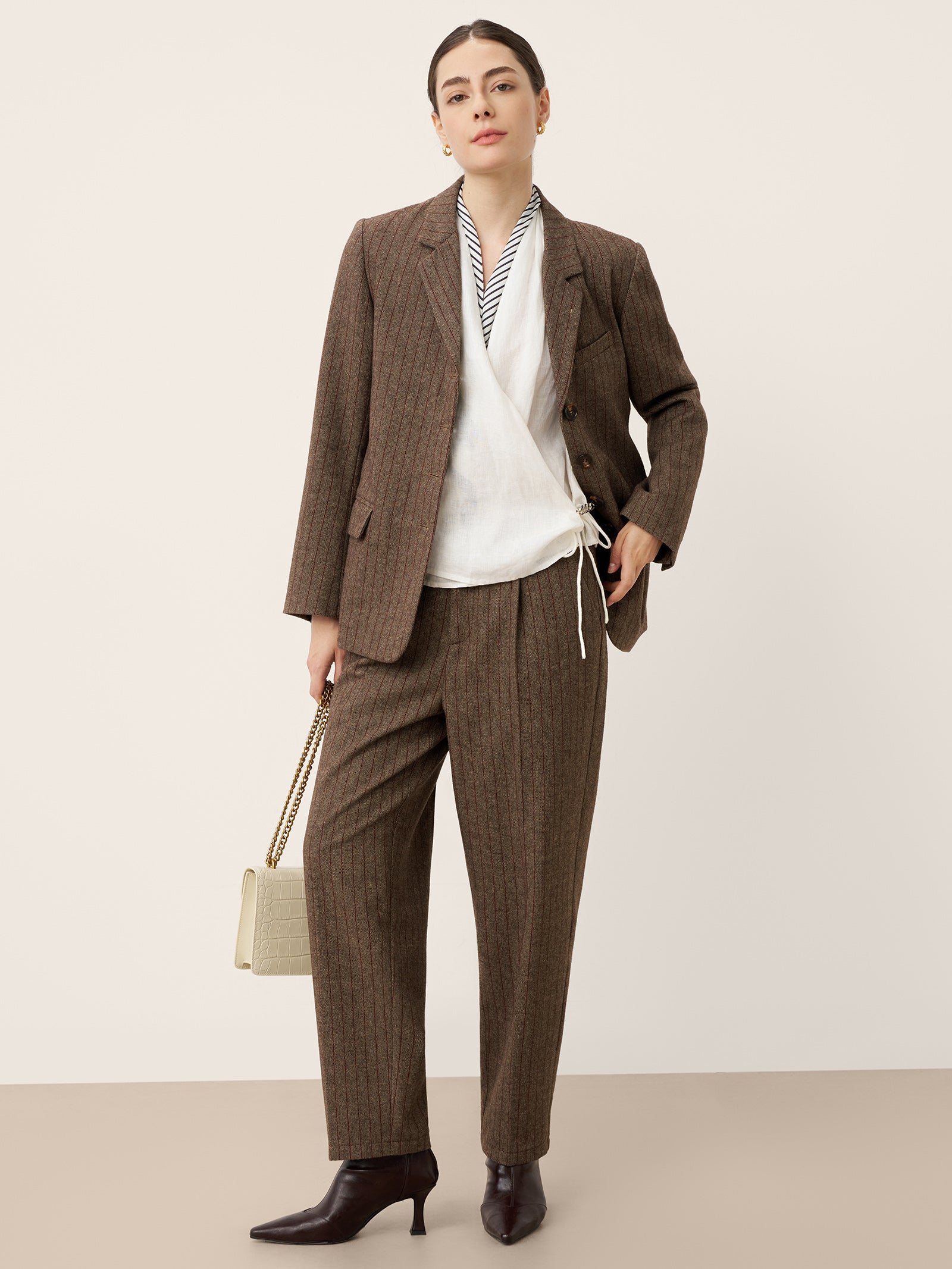 Wool Striped Notched Lapel Suit Blazer DAPHNE