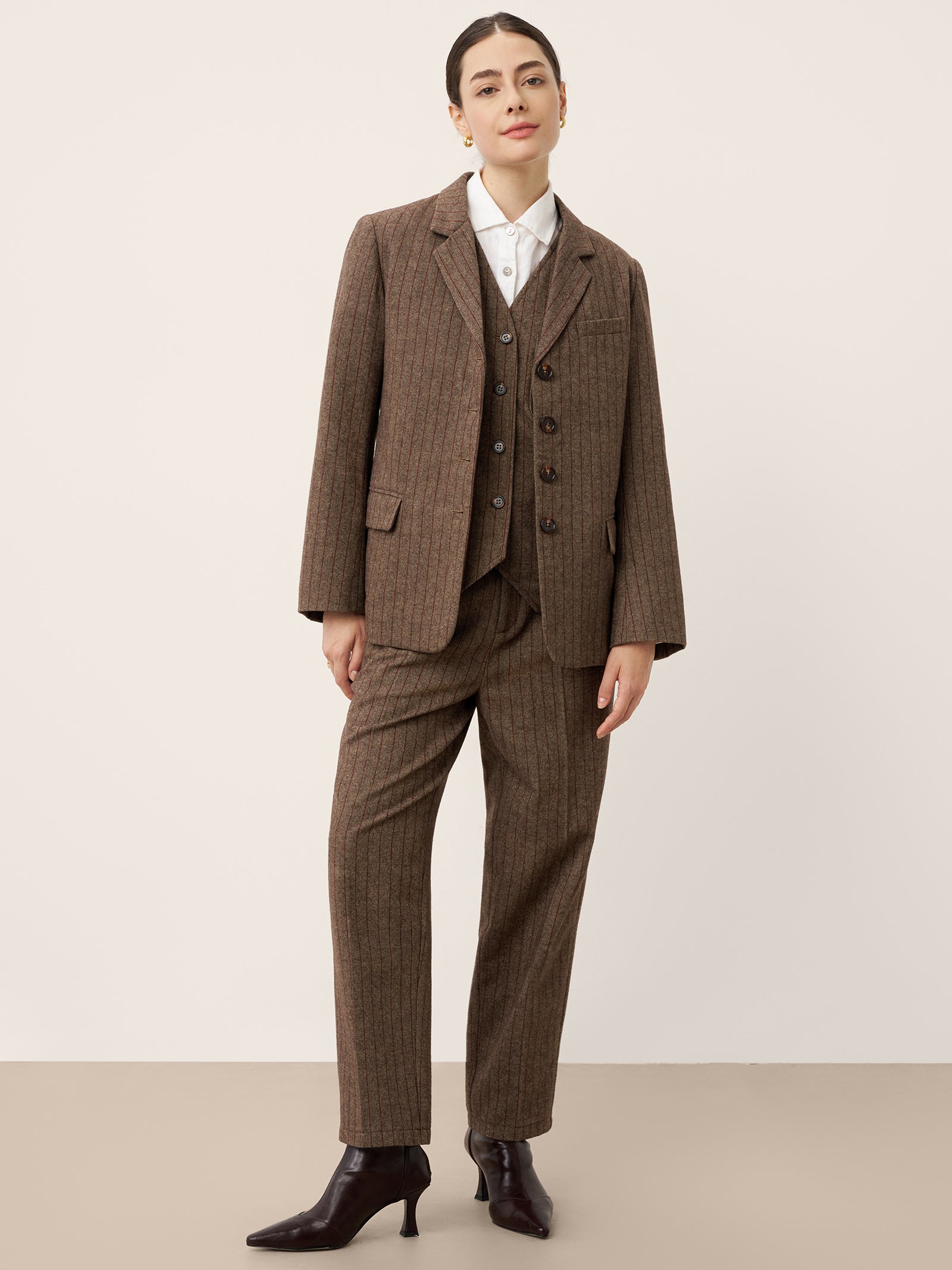 Wool Striped V-Neck Button-Detail Vest ELUNED