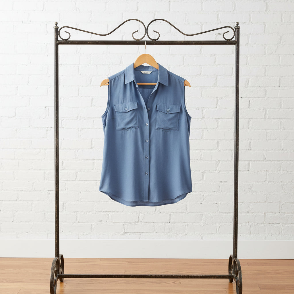 Women's Lapel Collar Sleeveless Top – Loose Fit, Pockets, Solid Color