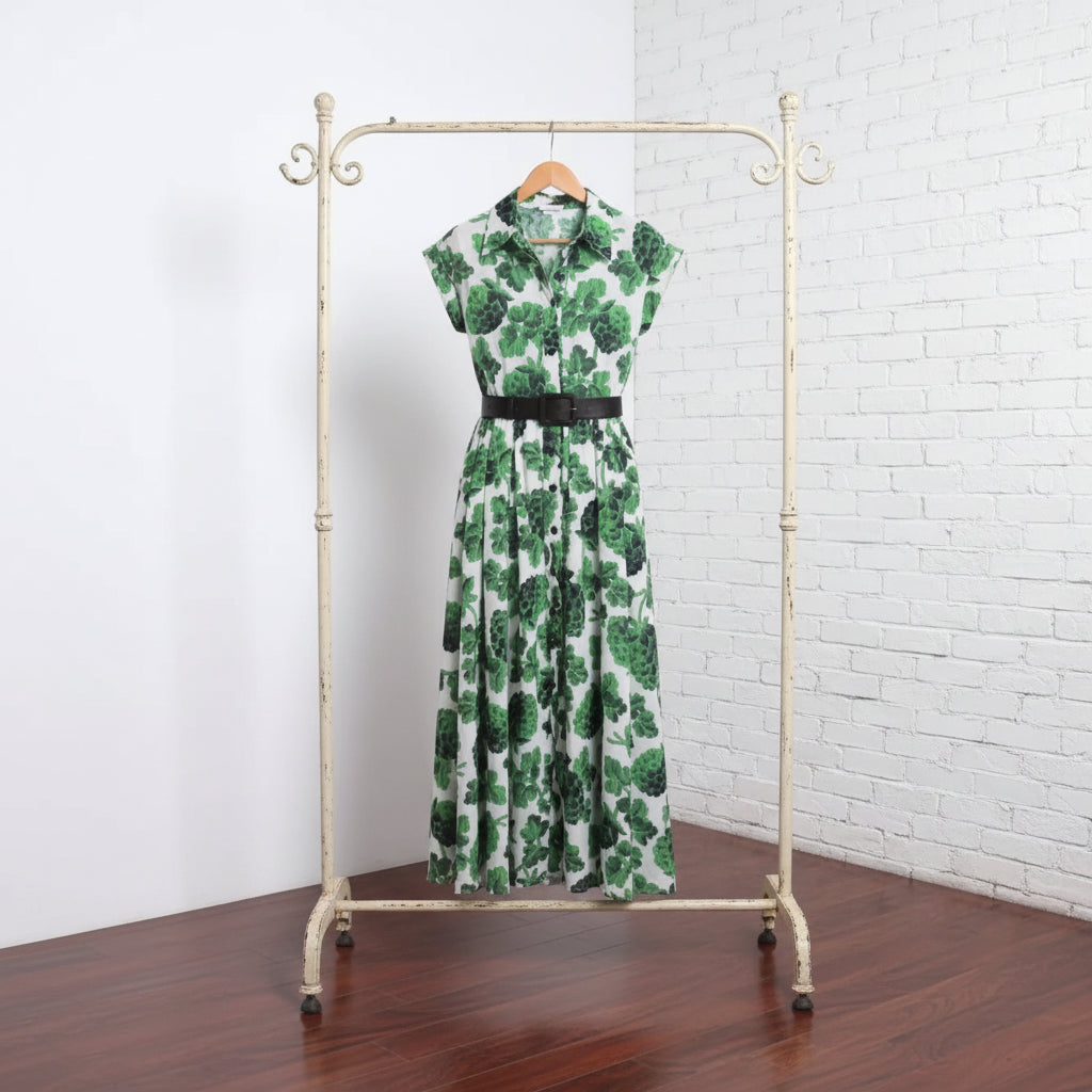 Printed Button Front Cap Sleeve Dress