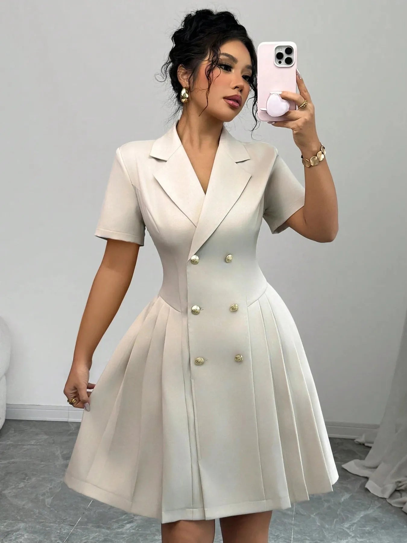Double-Breasted Short Sleeve Dress