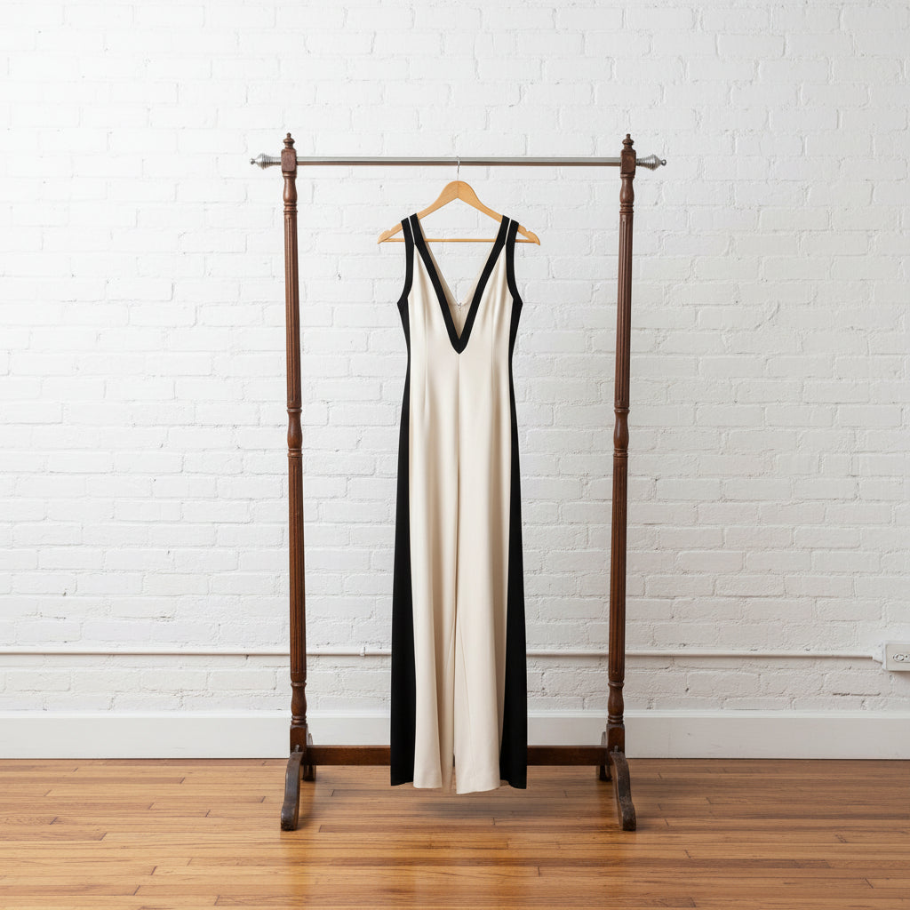 Women's Sleeveless V-Neck Contrast Color Wide-Leg Jumpsuit