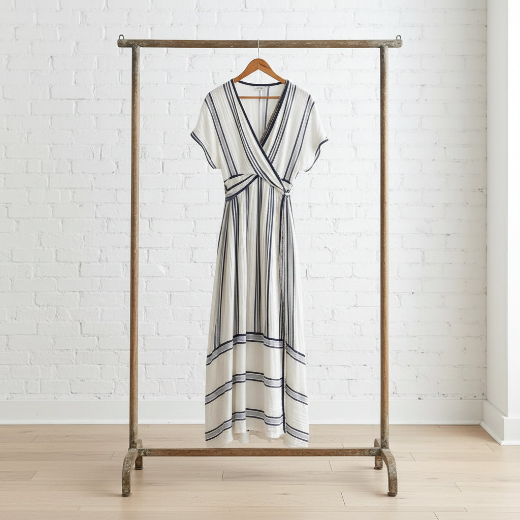 Striped Wrap Half Sleeve Maxi Dress