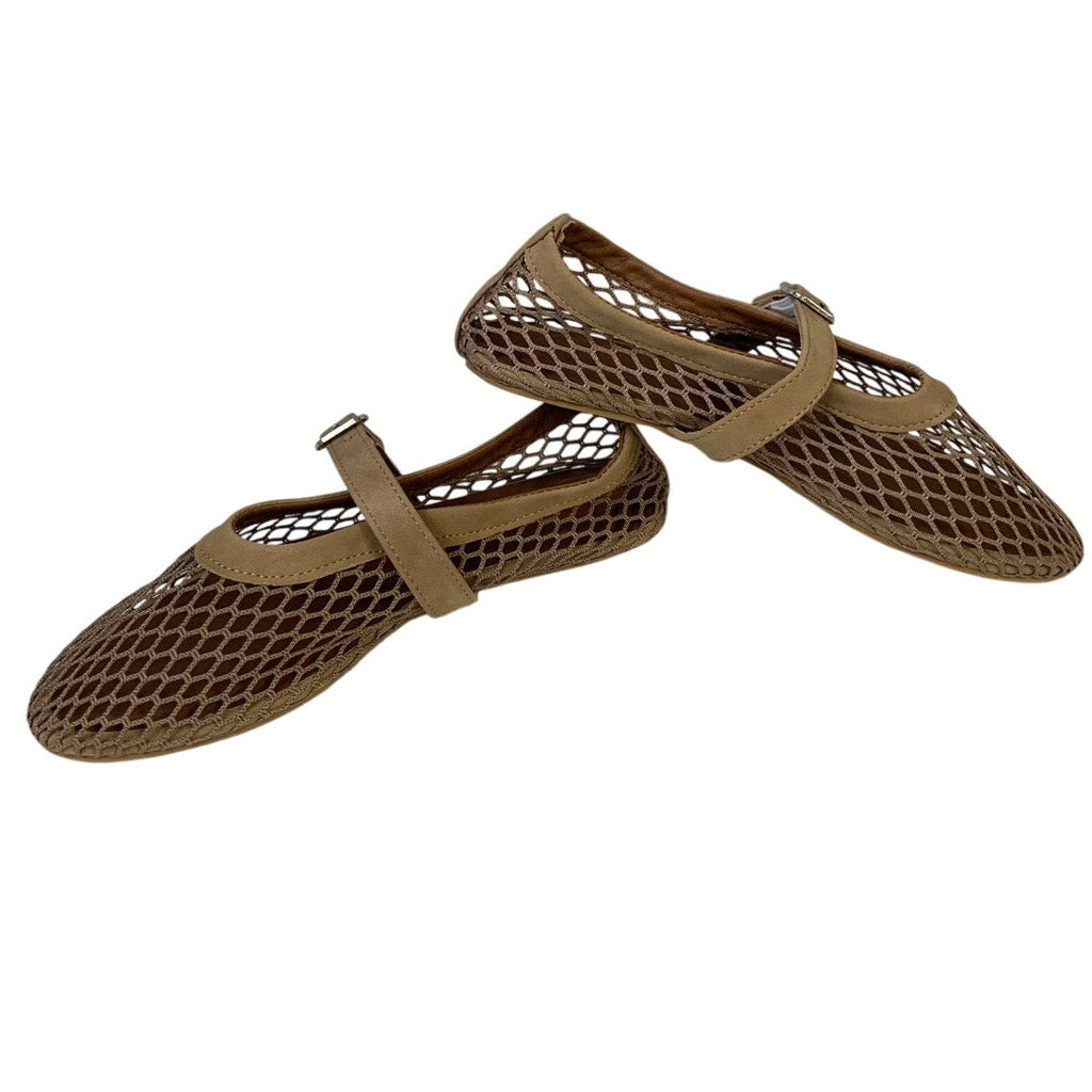 Voleece Womens Size 6.5 Beige Mary Jane Ballet Flat Closed Round Toe Mesh Shoes