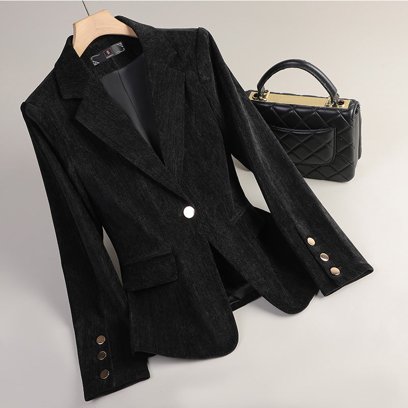 Slim-fit Casual Gold Velvet Blazer For Women