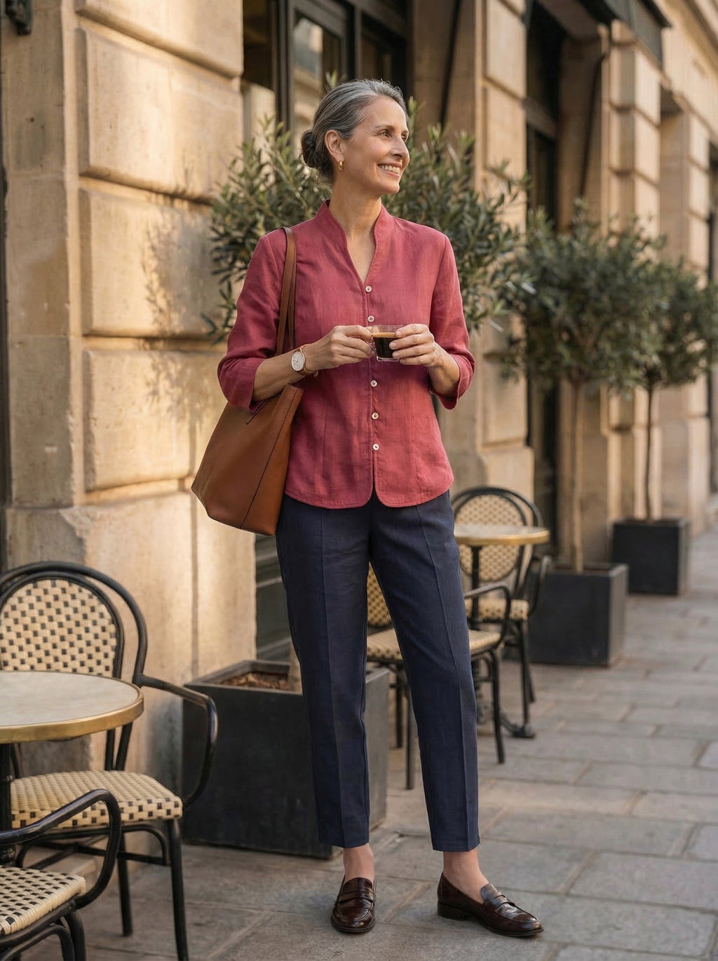 Linen Tailored Straight Cropped Pants LOGAN