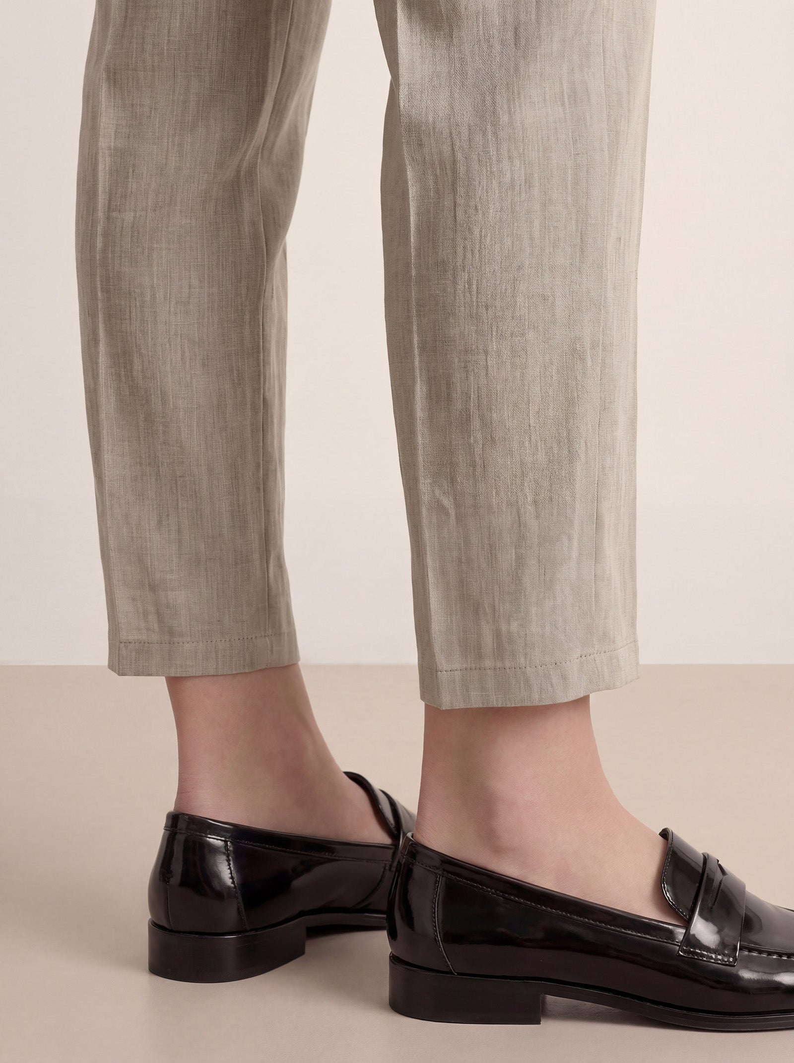 Linen Tailored Straight Cropped Pants LOGAN