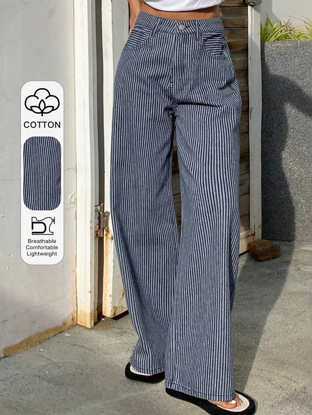 Striped Wide-Leg Jeans