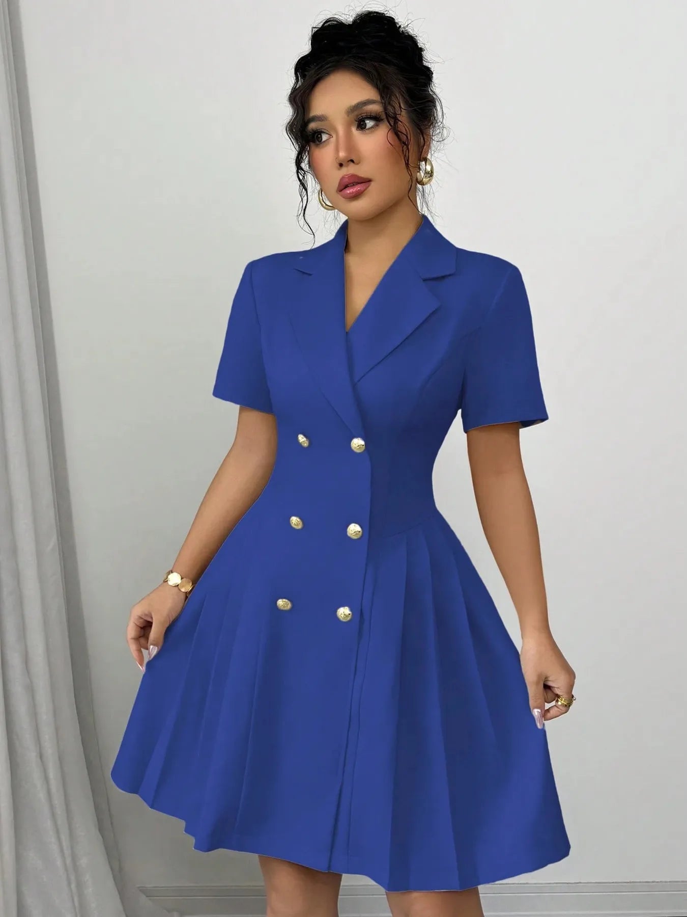 Double-Breasted Short Sleeve Dress