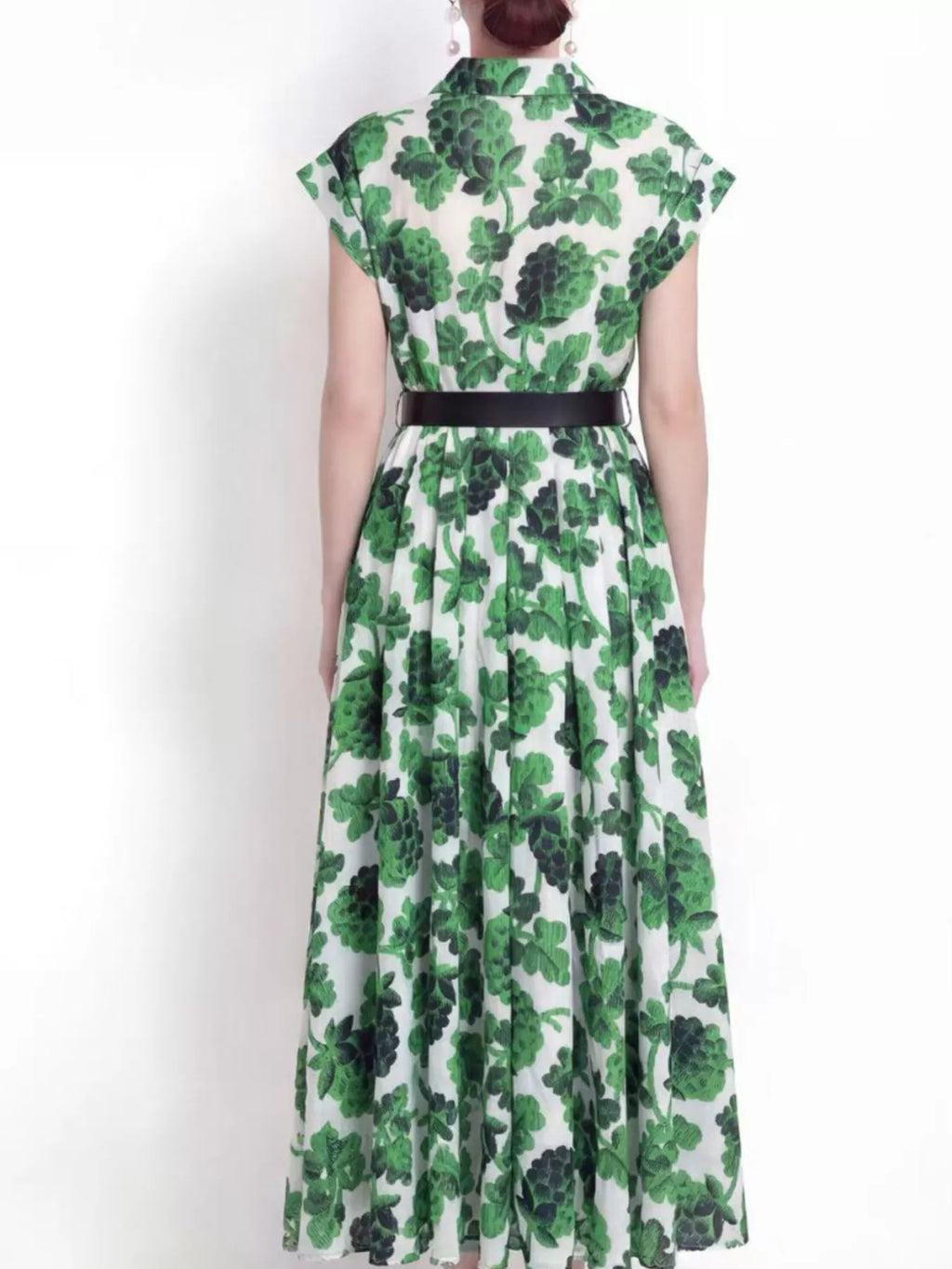 Printed Button Front Cap Sleeve Dress