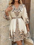 Printed Balloon Sleeve Mini Dress