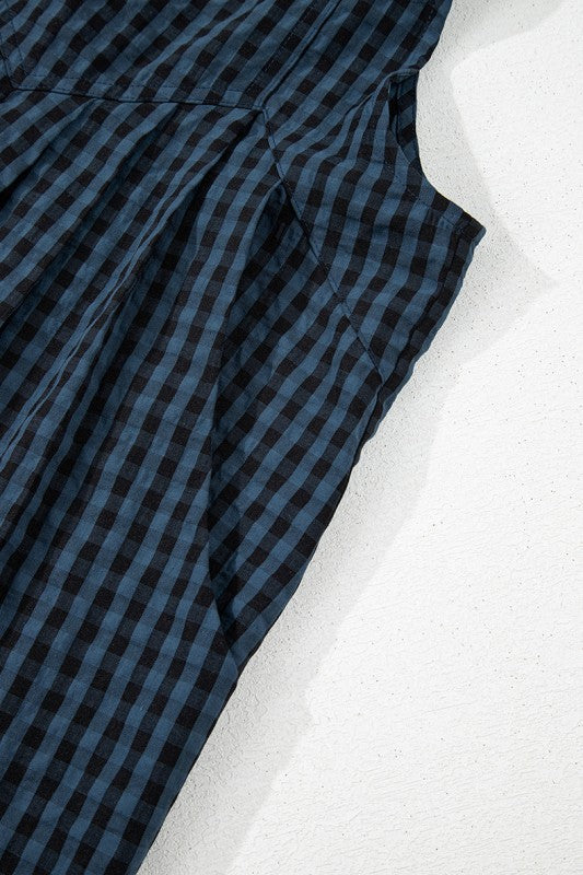Plaid Print Buttoned Pocketed High Waist Jumpsuits
