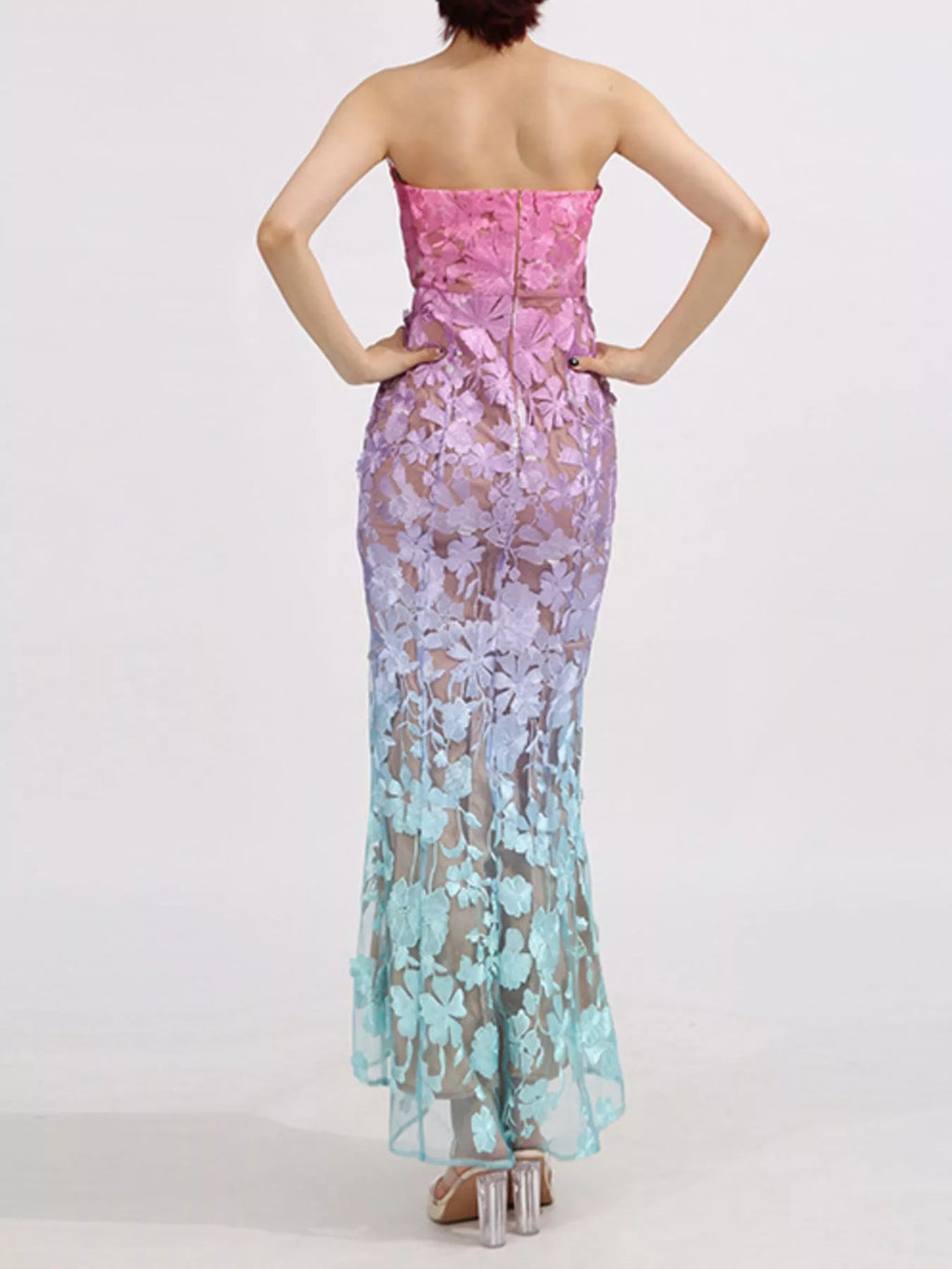 Floral Embroidered Tube Maxi Dress