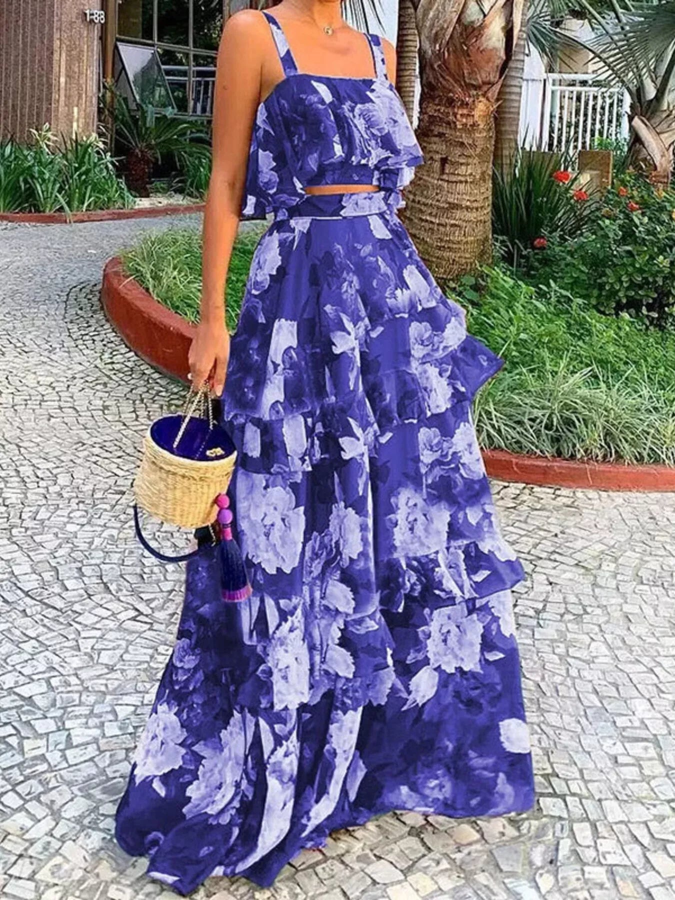 Floral Print Ruffle Cami and Skirt Two-Piece Set