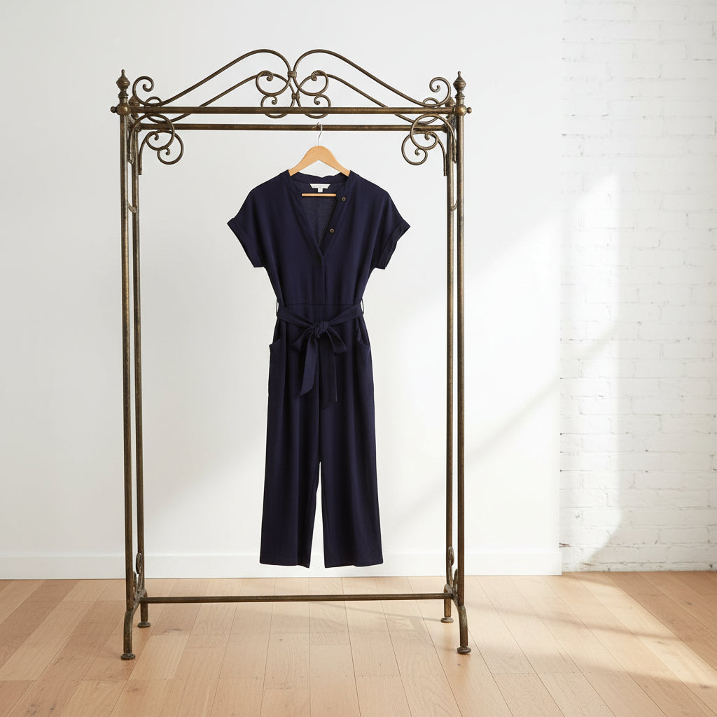 Women's V-Neck Cropped Wide-Leg Knit Jumpsuit