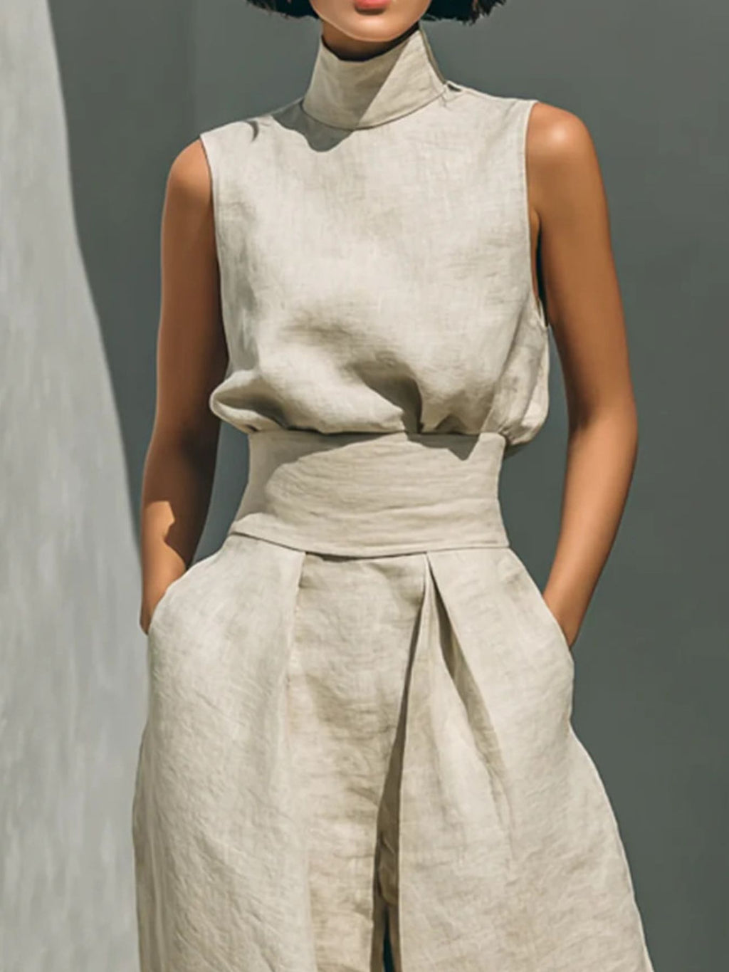 Turtleneck Sleeveless Top and Pants Set