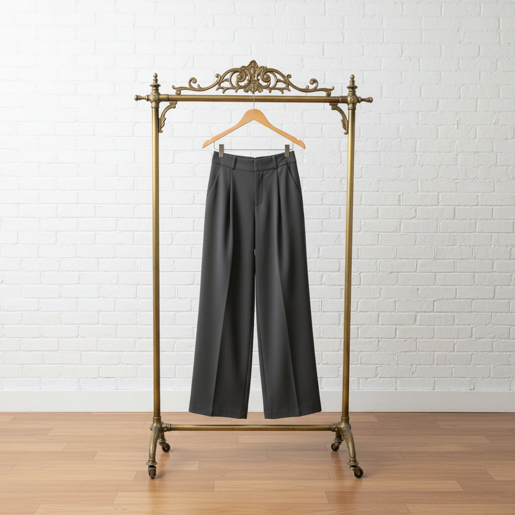 High-Waisted Wide-Leg Suit Trousers – Women's Pleated Floor-Length Drape Pants