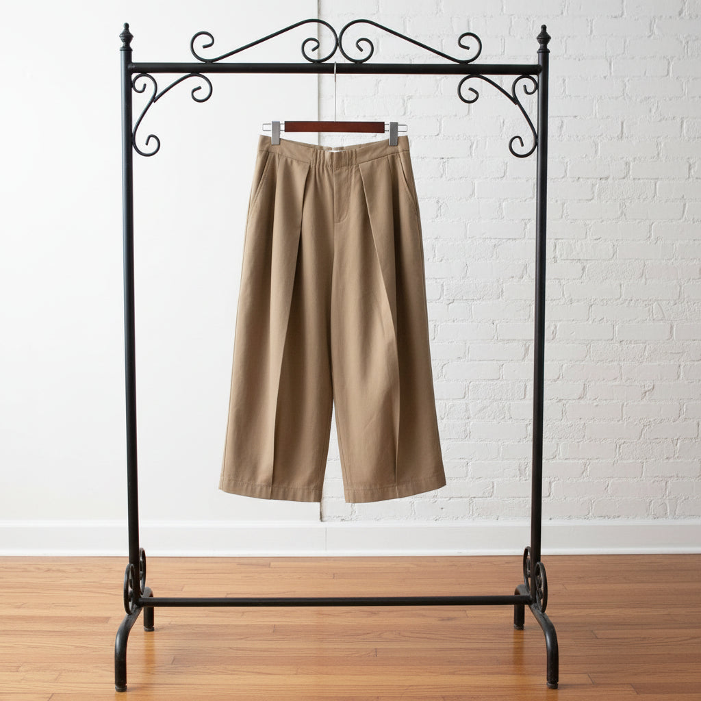 Women's Solid Color Cotton Wide Leg Cropped Pant