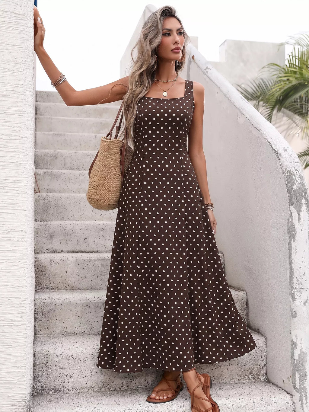 Polka Dot Sleeveless Maxi Dress