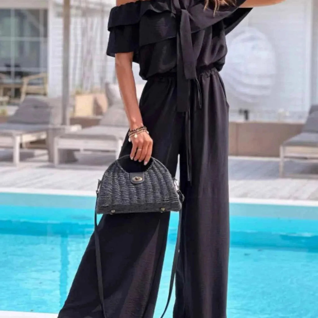 Off-Shoulder Ruffled Wide Leg Jumpsuit