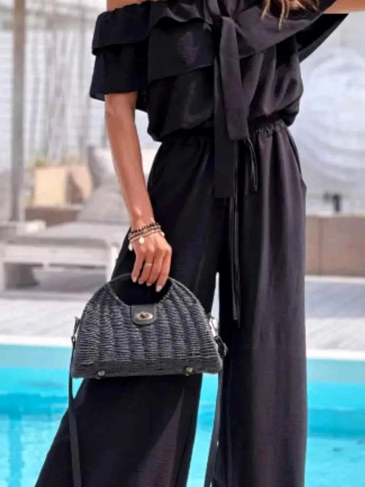 Off-Shoulder Ruffled Wide Leg Jumpsuit