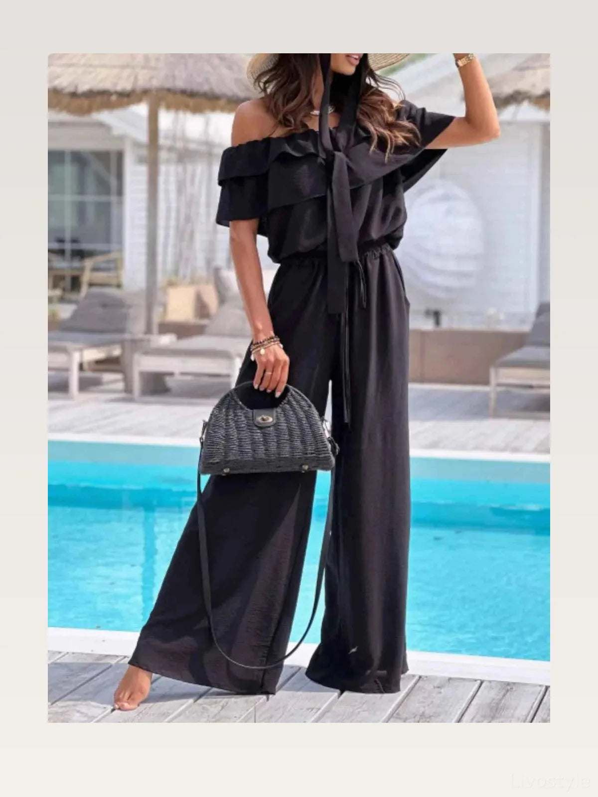 Off-Shoulder Ruffled Wide Leg Jumpsuit