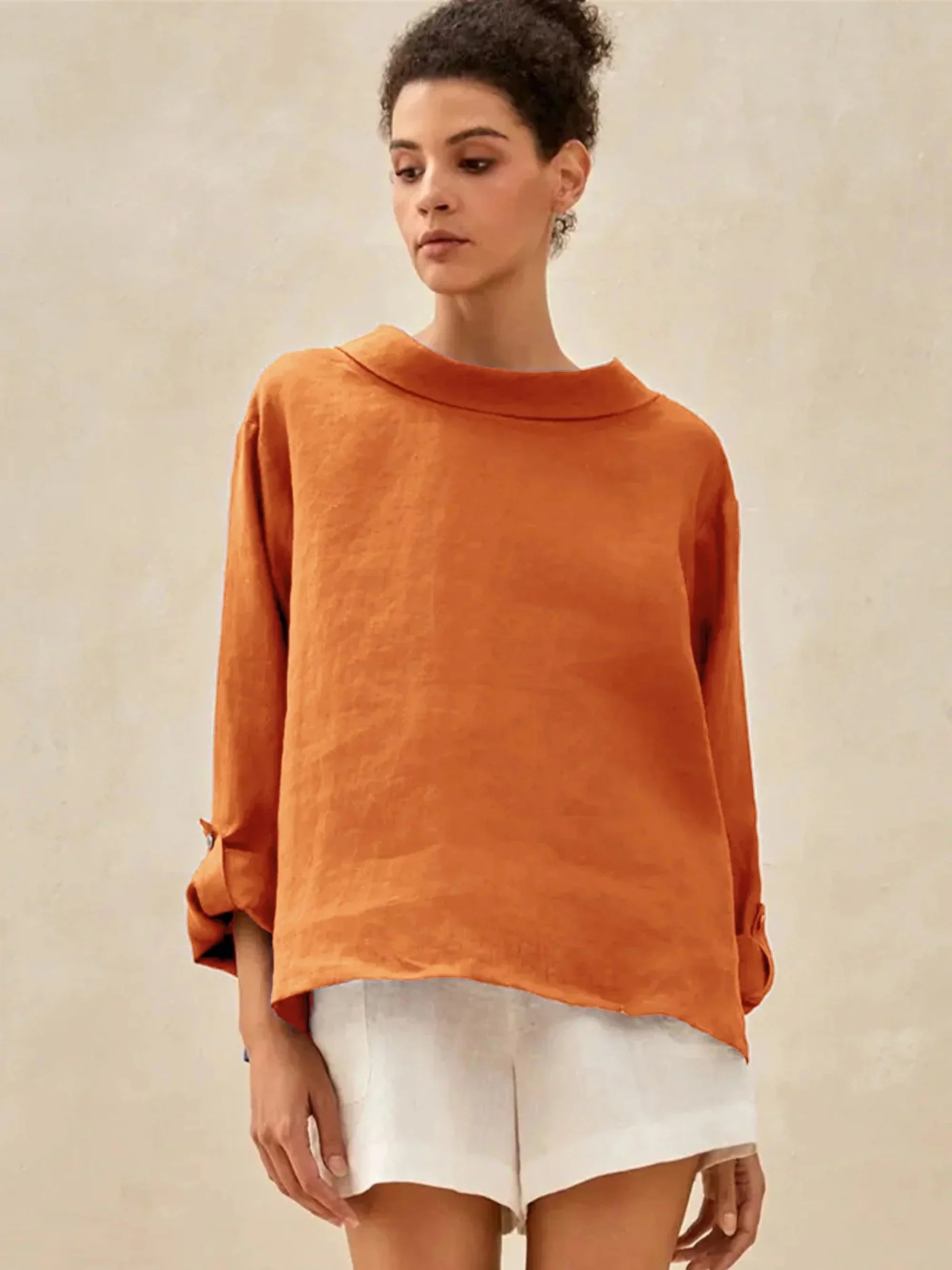 100% Linen Draped Neck Top HOLLIS