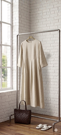 100% Linen Bateau Neck Pleated Maxi Dress ABIGAIL