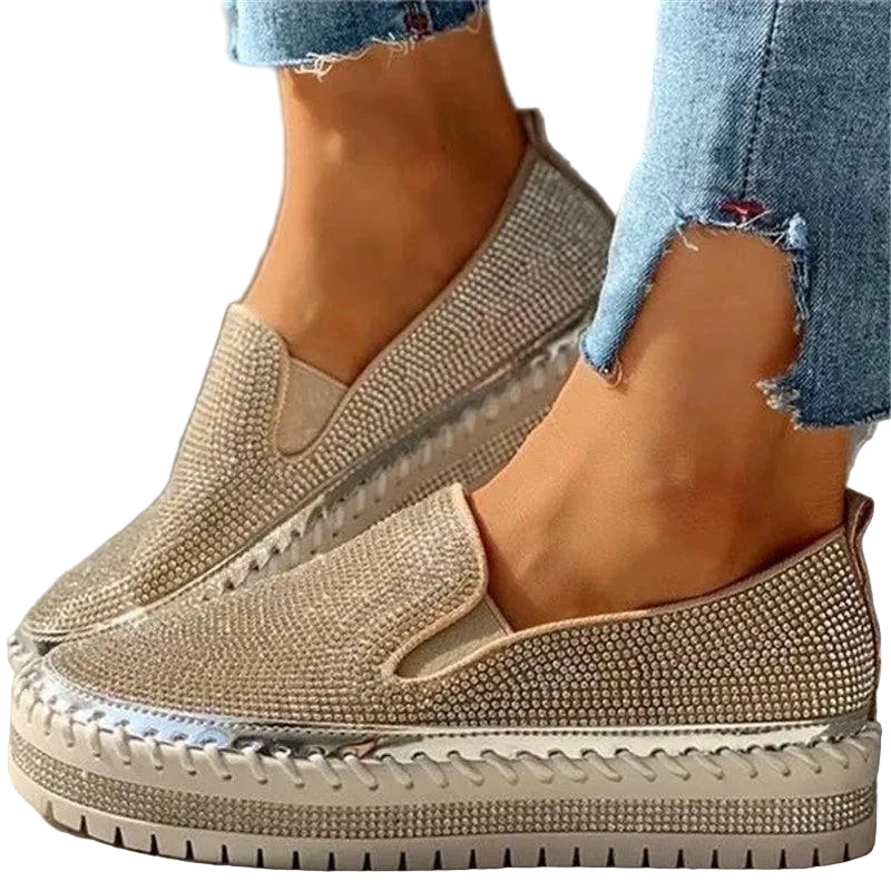 Women Flat Glitter Espadrilles Casual Female Mesh Lace Up Platform Comfortable Vulcanized Shoes Unisex Flat Memory Foam Cushioned Insole Casual Slip-On Loafers Shoes